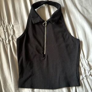 Black collar zip up top